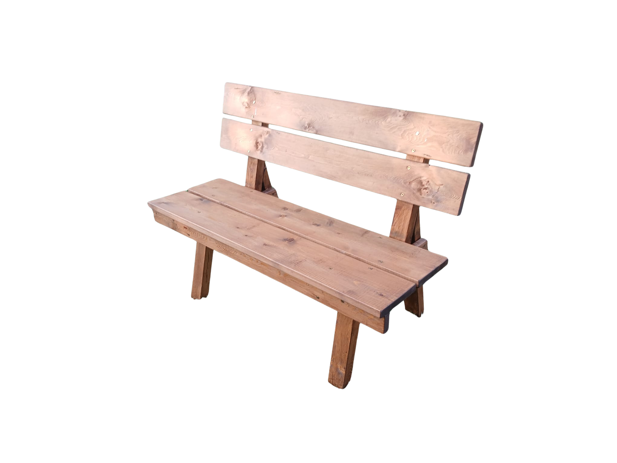 kleine Holzbank mit weißem Hintergrund
